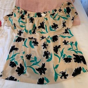 C&E Nude Black Floral Off The Shoulder Blouse Dressy Shirt Top. Size Large